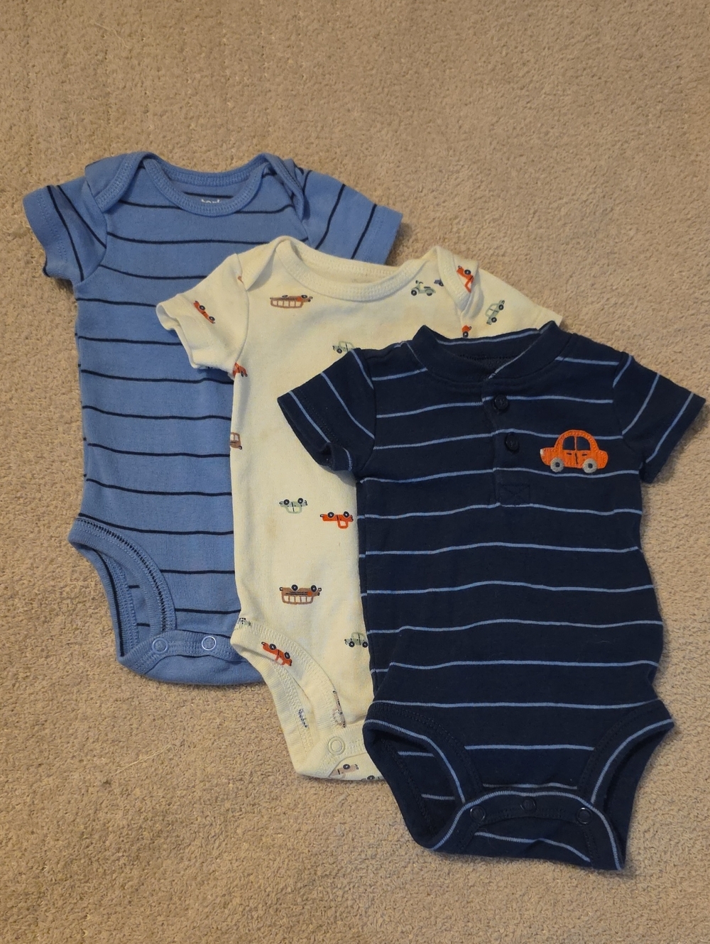 Carter's Blue, Navy & Cream Car Print One-Piece Bodysuit Set